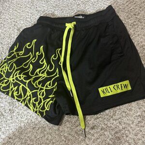 Kill Crew Shorts Mens Medium Black Neon Flame Mesh Athletic Gym Training